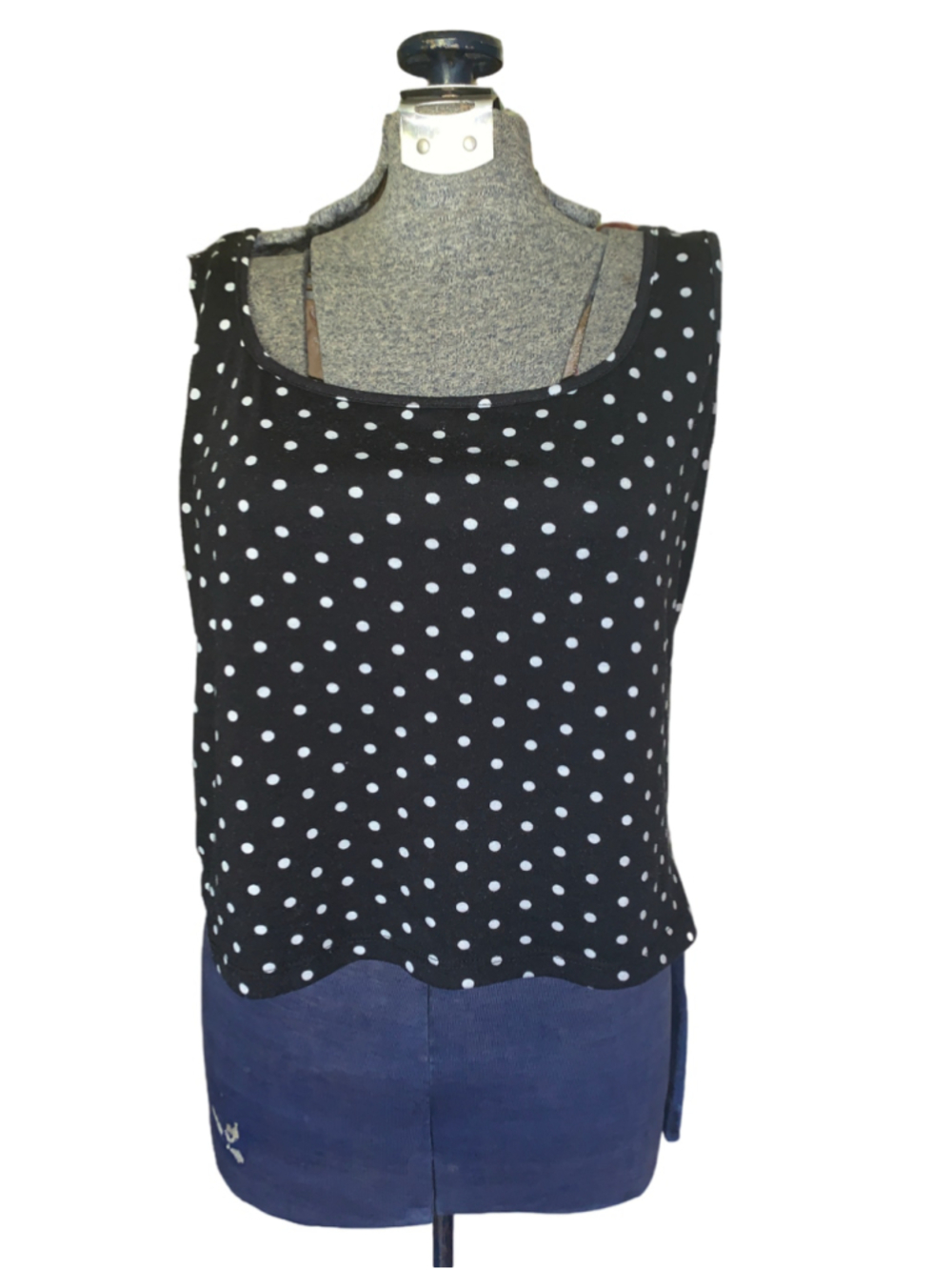 Women's SHEIN Tank Top XL Black White Polka Dot Sleeveless Shirt